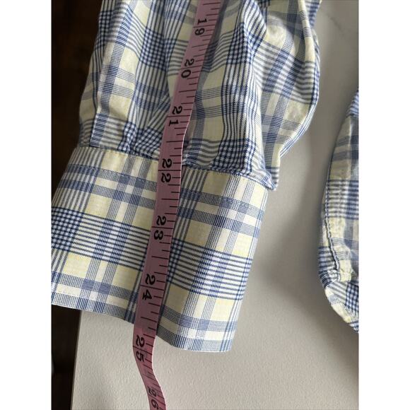 Peter Millar Mens Long Sleeve Blue Yellow Plaid Button Down Shirt Size Large - Picture 14 of 15